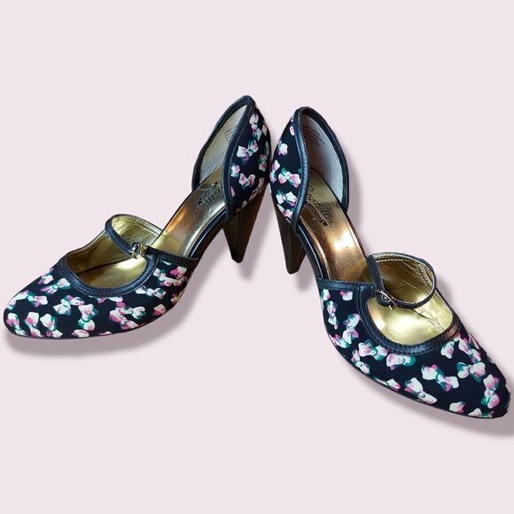 Seychelles Rockabilly Retro Pinup Black Bow Heels Size 7.5 - Picture 6 of 10